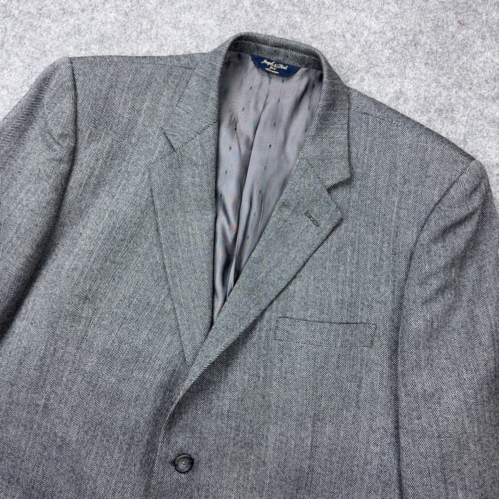 Joseph & Feiss Blazer Mens 48R Gray Herringbone Tweed Wool Two Button Sport Coat